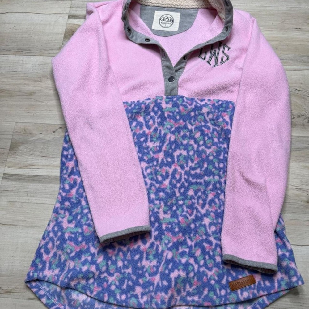 Marleylilly Pink Floral Fleece Preppy Pullover S